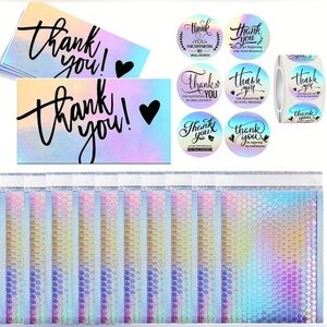 Small Business Holographic Thank You Shipping Bundle Card Stickers Jewelry Box